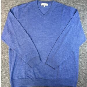NWOT Turnbury Size XL sweater 100% Extra Fine Merino Wool Blue V-Neck Men's